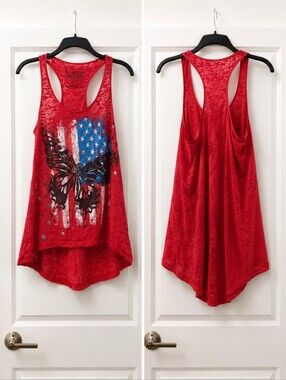 Rocker Girl Y2K Patriotic Grunge Lite Butterfly Graphic Tank Top Size Large